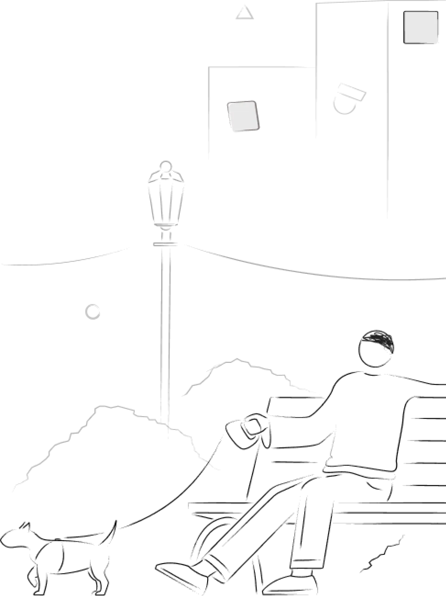 A man sitting peacefully in a chair by holding his puppy.